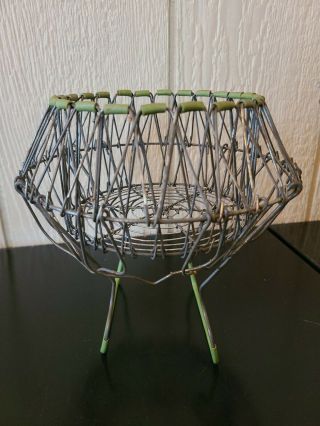 Vintage Primitive Collapsible Wire Mesh Egg Basket With Handles