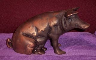 Vintage Old Cast Iron Piggy Bank Pig Door Stop Coin Heavy Shows Age