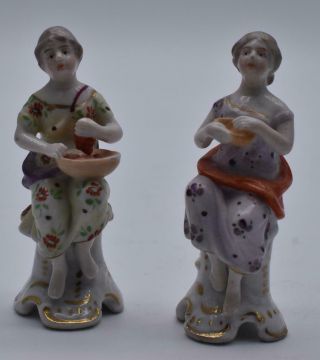 Pair Antique 19thc Samson French Porcelain Figurines / Figures - Fruit Sellers