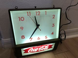 Rare 1950s Vintage Coca Cola Light Up Advertising Clock Fishtail Synchron