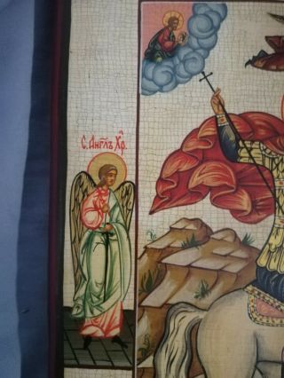 RARE ANTIQUE 20C HAND PAINTED RUSSIAN ORTHODOX ICON OF ST GEORGE THE VICTORIOUS 4
