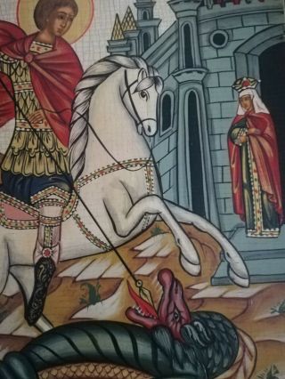 RARE ANTIQUE 20C HAND PAINTED RUSSIAN ORTHODOX ICON OF ST GEORGE THE VICTORIOUS 5