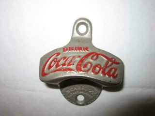 Vintage Drink Coca Cola Bottle Opener Rare Metal Gray Red Lettering 46 Made Usa