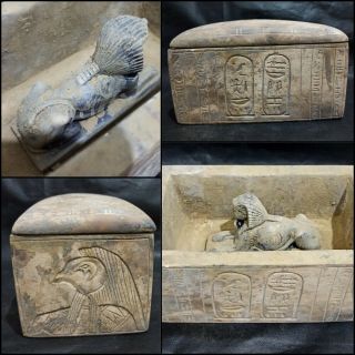 Box Of Secrets Egyptian Antique Royal Stone Sculpture Sphinx Figurine Rare