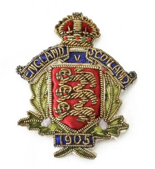 Rare Silk & Gold Braid Fa Councillors Football Badge.  England V Scotland 1905 1