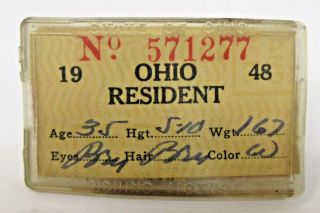 1948 Ohio Resident Fishing License Pinback Badge & Paper