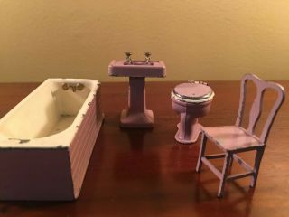 Vintage Tootsie Toy Doll House Furniture Pink Bathroom Set Tootsietoy