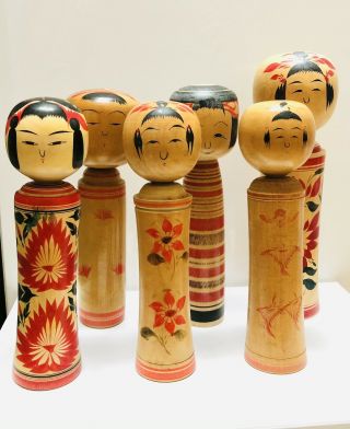 Kokeshi Japanese Doll Vintage Antique Japan 6 Set Wood H 8 - 13 Minoru Syoji