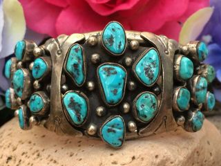 Rare 1960s Native American Old Pawn Navajo Turquoise Sterling Cuff Bracelet Wow