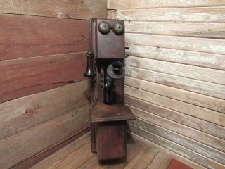 Vintage Antique Rare 1891 Western Electric Oak Wood Double Box Wall Telephone
