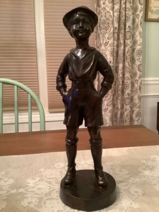 Vintage Maitland Smith Bronze Figure Of Boy 16” Tall