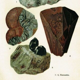 1911 Oxides,  Haematite,  Geology Rocks & Minerals,  Antique Print - L.  J Spencer 2