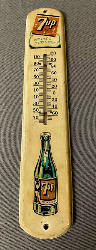 Vintage Antique Rare 7up Seven Up Soda Vertical Advertising Thermometer Sign Pop