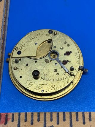 Antique Pocket Watch Parts Repair G.  F.  Berry West Hartlepool England Signed