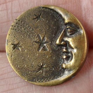 11/16 " Antique Stamped Brass Crescent Moon And Stars Button