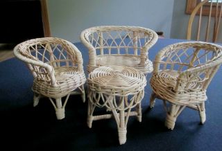Antique Wicker Doll Furniture 4 Piece Set Table Loveseat And 2 Chairs