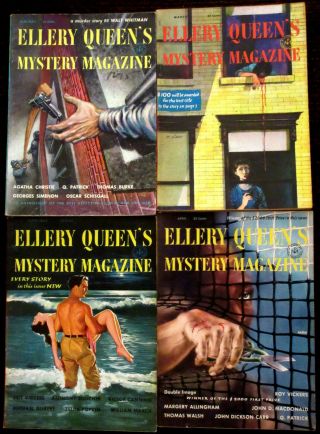 4 - 1st Edition Vintage Ellery Queen Mystery Magazines 1954 - Janfebmarapr