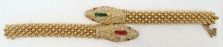 RARE Vtg Ciner Beaded Goldtone Rhinestone Art Glass Double Headed Snake Bracelet 3