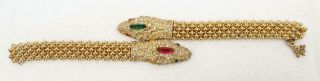 RARE Vtg Ciner Beaded Goldtone Rhinestone Art Glass Double Headed Snake Bracelet 6