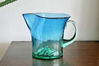 1982 RARE Blenko Vtg Mid Century Modern Big Blue Sky Glass Pitcher Vase Decanter 5