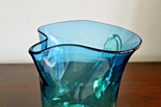 1982 RARE Blenko Vtg Mid Century Modern Big Blue Sky Glass Pitcher Vase Decanter 6