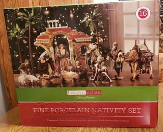 Living Home Deluxe 16 Piece Nativity Set W/ Creche Christmas Decorations | Rare