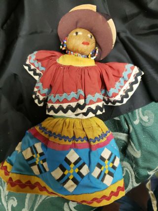 10 " Antique Seminole Indian Doll Coconut Husk Body Native Folk Clothes