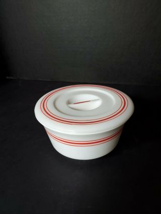 Vintage Hazel Atlas Moderntone Platonite White With Red Stripe Greaser Jar Rare