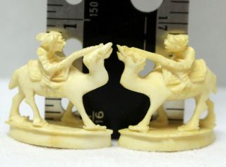 Pair Vintage Camel & Rider Miniature Asian Hand Carved Ivory Color Bone Carving