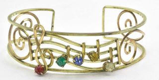 Antique Art Deco Yellow Gold Filled Musical Scale Note Ladies Cuff Bracelet