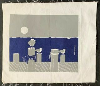 Vintage Marushka Screen Print Canvas Gulls,  Dock,  Sea 12 " X 10 " Unframed