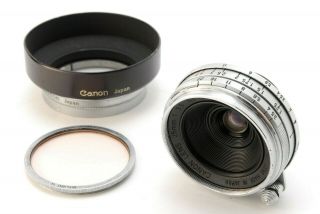 RARE【EXC,  】 Canon 25mm F/3.  5 L MF Lens Leica Screw L39 LTM with Hood 91A 2