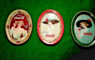 Rare Coca Cola Tip Trays: (3) 1907,  1910,  And 1912 In