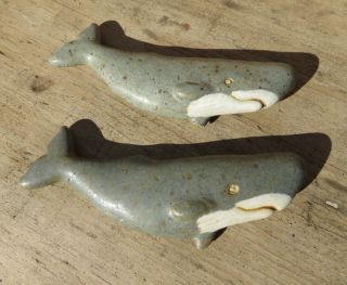 2 Vintage Ceramic Whale Wall Hanging Plaque Mid Century Modern Signed Starr
