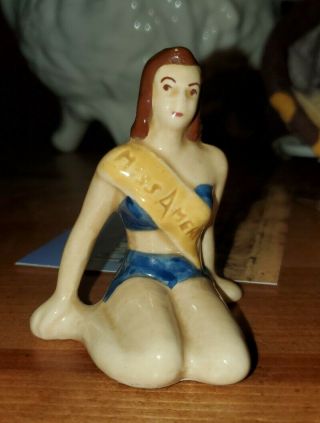 Rare Vtg Miss America Seated In Bathing Suit With Sash Figurine Statue