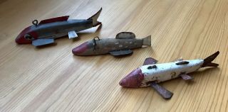 Group Of 3 Old Vintage Fish Decoys Ice Fishing Decoys,  Finds,  Very Cool