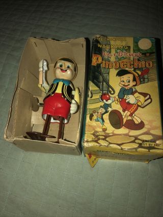Disney Rare Vintage - Tin Wind - Up Mechanical Walking Pinocchio 1950s.  Boxed
