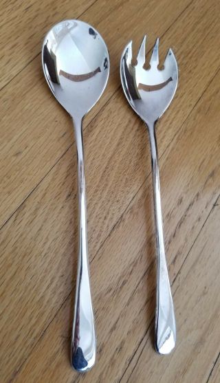 Vintage Silver Plated Salad Fork And Spoon Servers Tossers Made In Italy