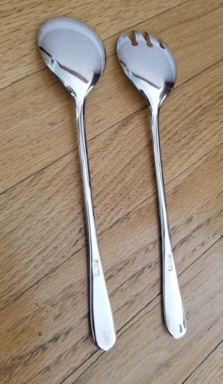 Vintage Silver Plated Salad Fork and Spoon Servers Tossers made in Italy 2