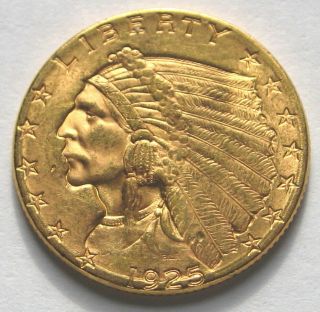 Rare 1925 D Indian Head Gold $2.  5 Dollar Quarter Eagle