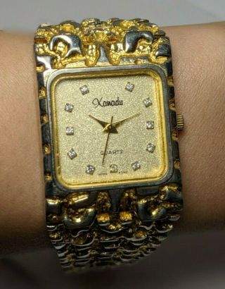 Vintage Xanadu Gold Nugget Tone Analog Quartz Watch Hours - Battery