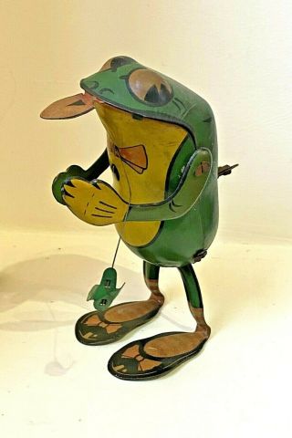 Rare Antique Vintage Kellerman Tin Plate Clockwork Frog & Fly Toy -