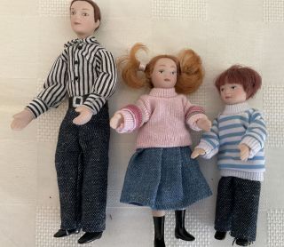 3 Vintage Porcelain And Cloth Doll House Dolls Bendable