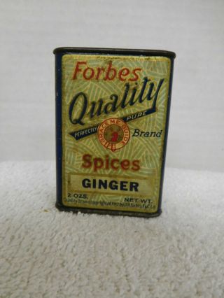 Antique Jas H Forbes Ginger Spice Tin Can Dtd 1912 W/ Coffee Can Picture On Back