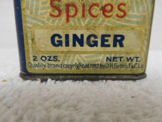 Antique Jas H Forbes GINGER SPICE TIN Can dtd 1912 w/ Coffee Can Picture on Back 3