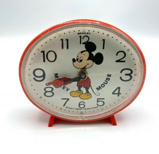 Vintage Bradley Wind Up Plastic Mickey Mouse Alarm Clock Japan Rare