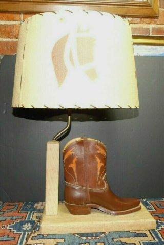 RARE Brandt Ranch White Oak REAL Leather Cowboy Boot Lamp 2