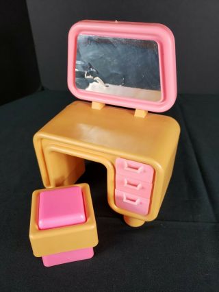 Vintage 1977 Barbie Pink/yellow Dream House Furniture Vanity & Stool Mattel