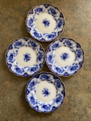 Set Of 4 Antique W.  H.  Grindley Florida Pattern Flow Blue Side Or Salad Plates