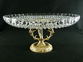 Rare Antique Baccarat Flawless Crystal Cake Stand W/ Gilt Ormolu Angels / Puttos